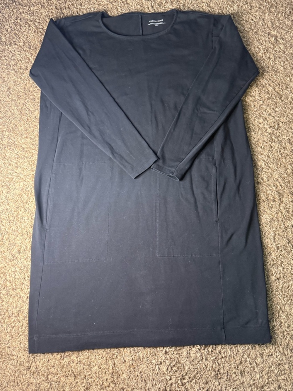 Eileen Fisher Black Long Sleeve Tunic Dress Pockets Minimalist Size XS